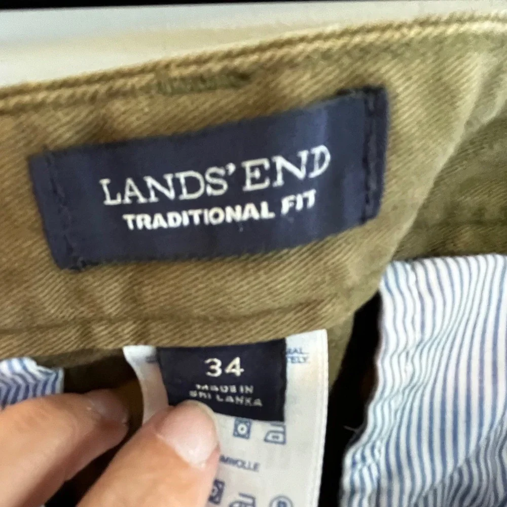 Lands' End Traditional Fit Olive Green Chino Pants Casual Trousers 100 % Cotton - Picture 8 of 14